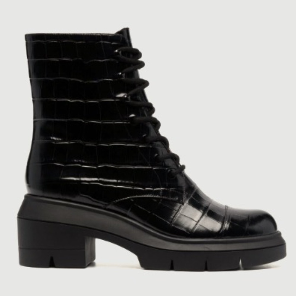 Stuart Weitzman | Nisha | Croc-Embossed Leather Combat Boot | Women's US size 4